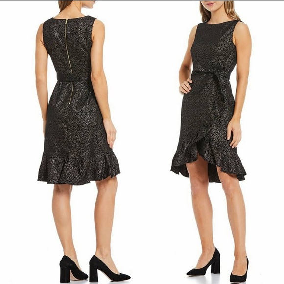 Calvin Klein Womens Metallic Ruffled Cocktail and Party Dress Size 6 - Picture 2 of 8